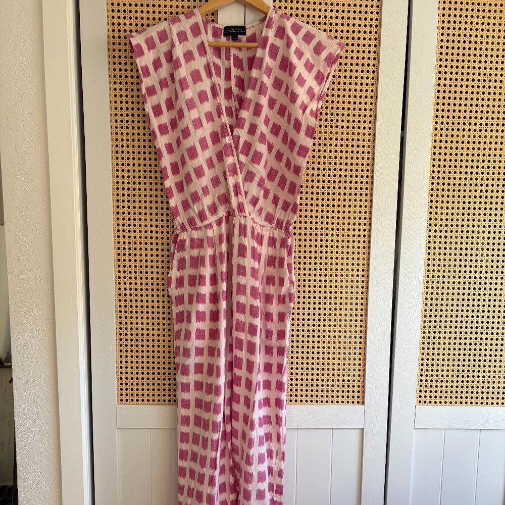 The Podolls Cotton Linen Jumpsuit  Pink Ikat Print